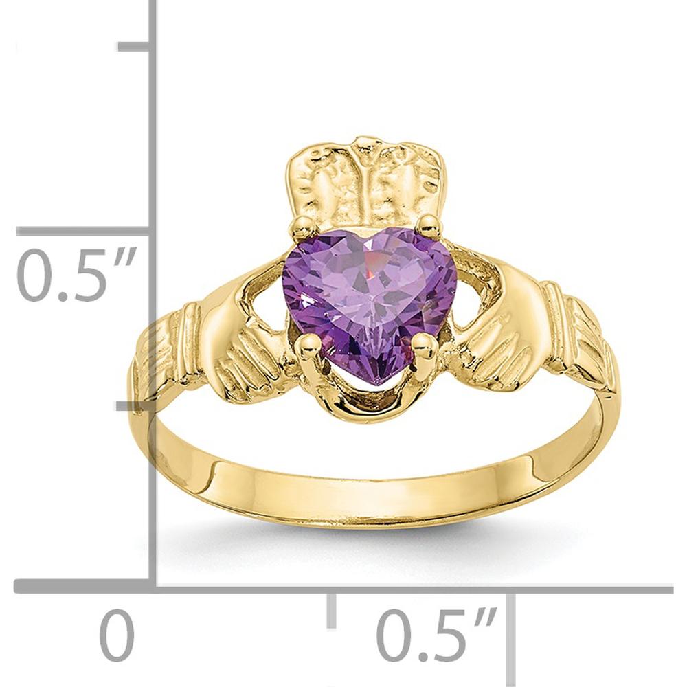 10K Yellow Gold Claddagh Ring with Heart-Shaped Amethyst - February Birthstone