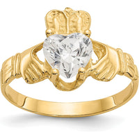 10K Yellow Gold Claddagh Ring with Heart-Shaped April Birthstone