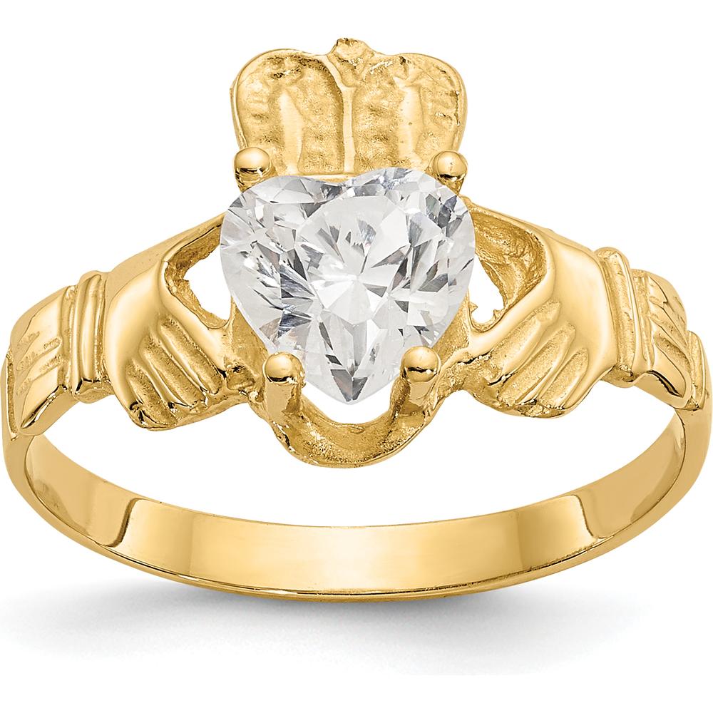 10K Yellow Gold Claddagh Ring with Heart-Shaped April Birthstone
