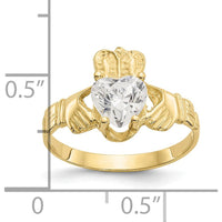 10K Yellow Gold Claddagh Ring with Heart-Shaped April Birthstone