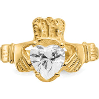 10K Yellow Gold Claddagh Ring with Heart-Shaped April Birthstone
