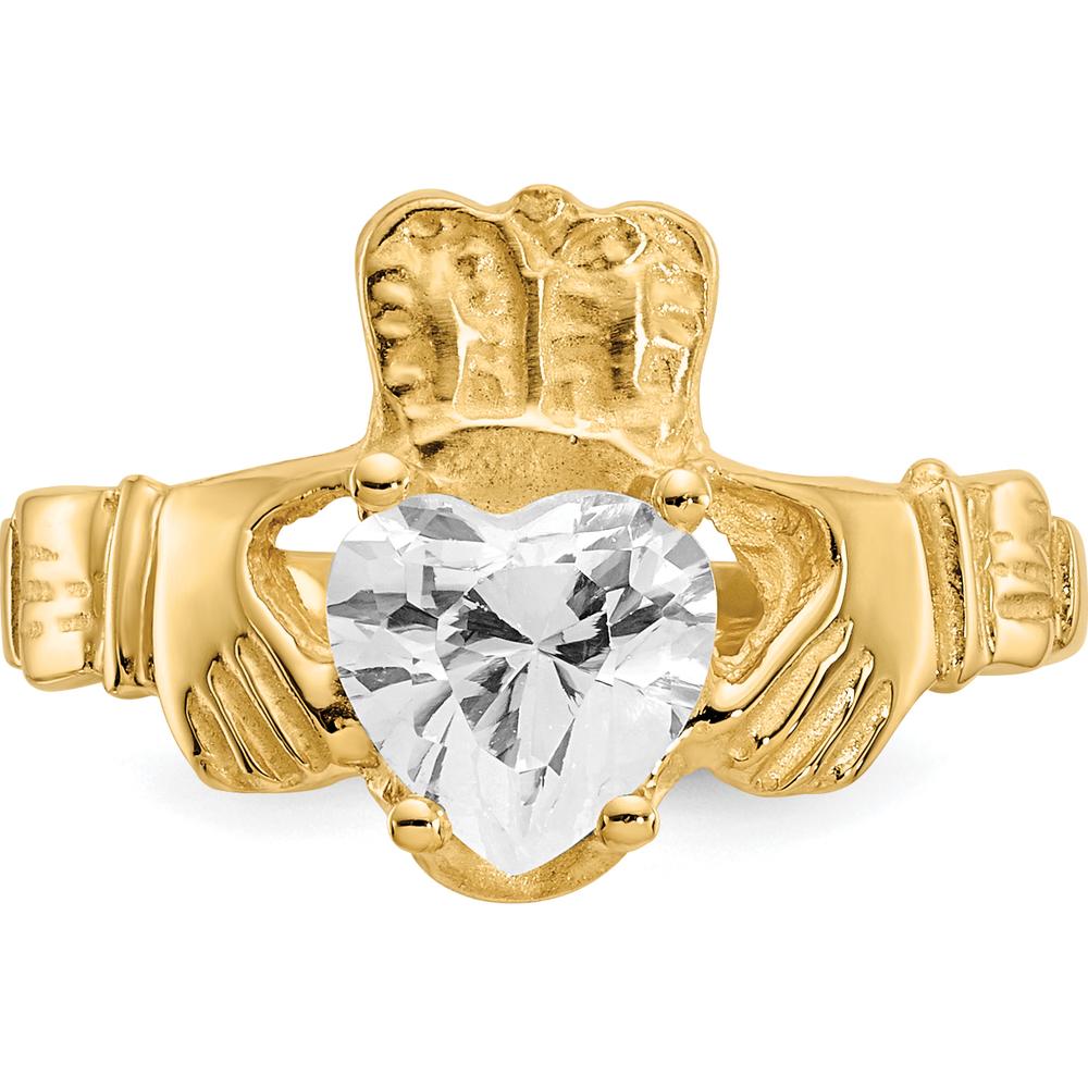10K Yellow Gold Claddagh Ring with Heart-Shaped April Birthstone