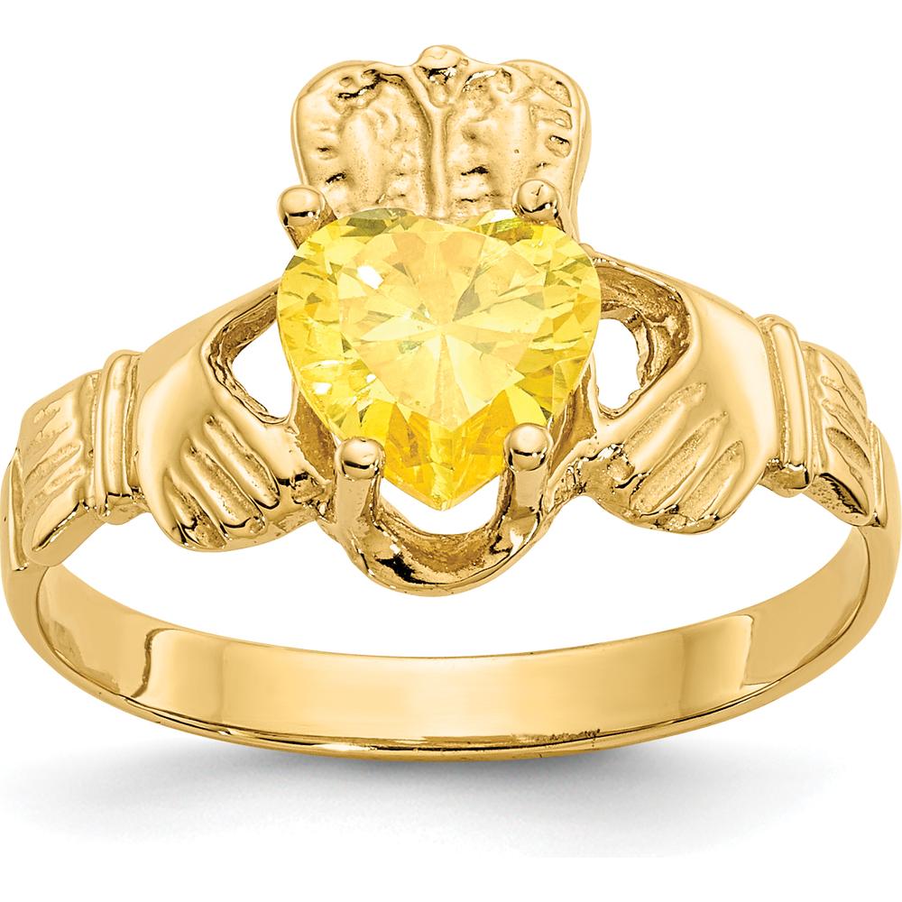 10K Yellow Gold Claddagh Ring with Heart-Shaped Citrine - November Birthstone
