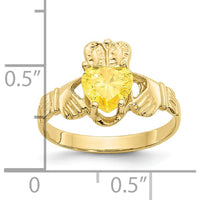 10K Yellow Gold Claddagh Ring with Heart-Shaped Citrine - November Birthstone