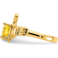 10K Yellow Gold Claddagh Ring with Heart-Shaped Citrine - November Birthstone