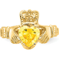 10K Yellow Gold Claddagh Ring with Heart-Shaped Citrine - November Birthstone