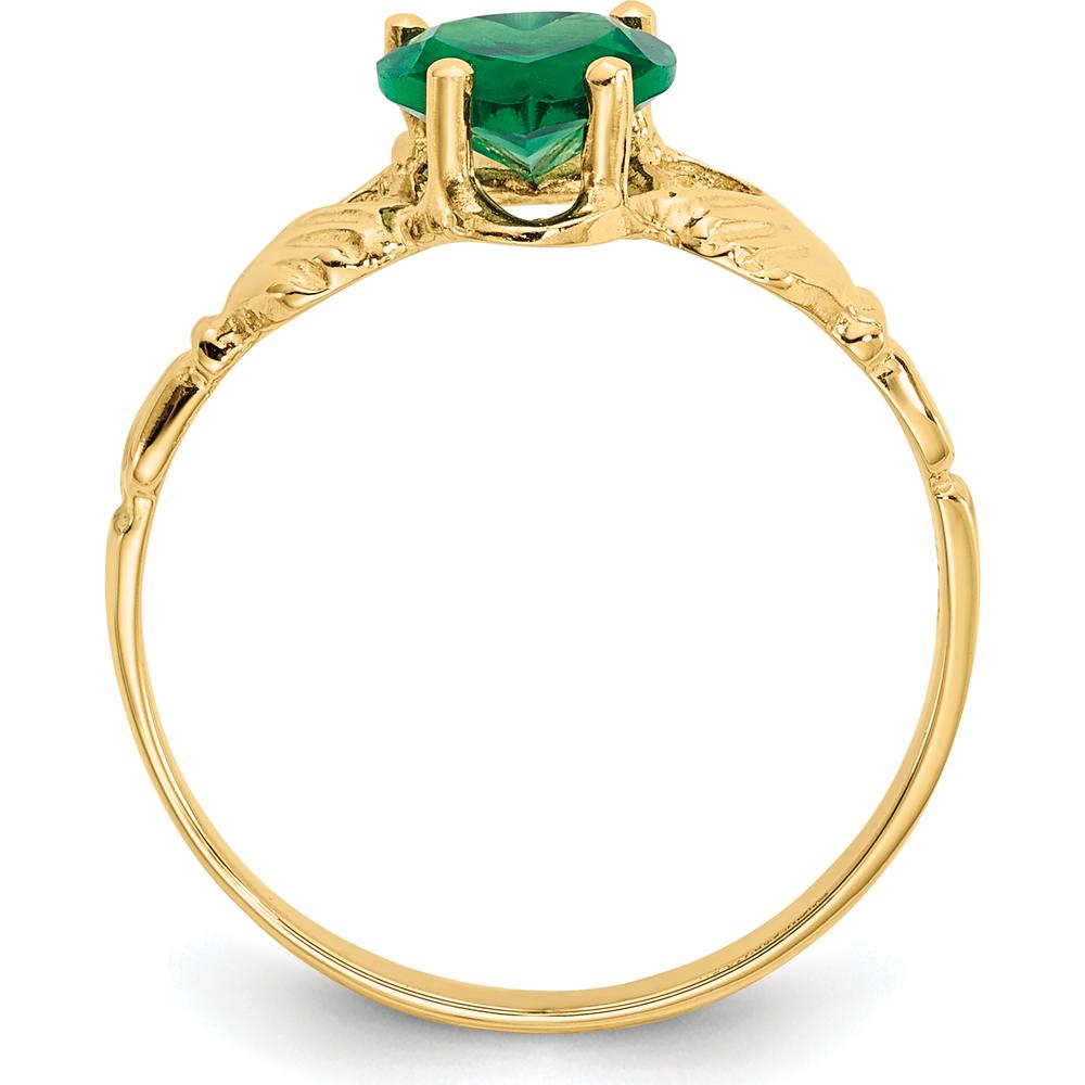 10K Yellow Gold Claddagh Ring with Heart-Shaped Emerald - May Birthstone