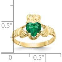 10K Yellow Gold Claddagh Ring with Heart-Shaped Emerald - May Birthstone