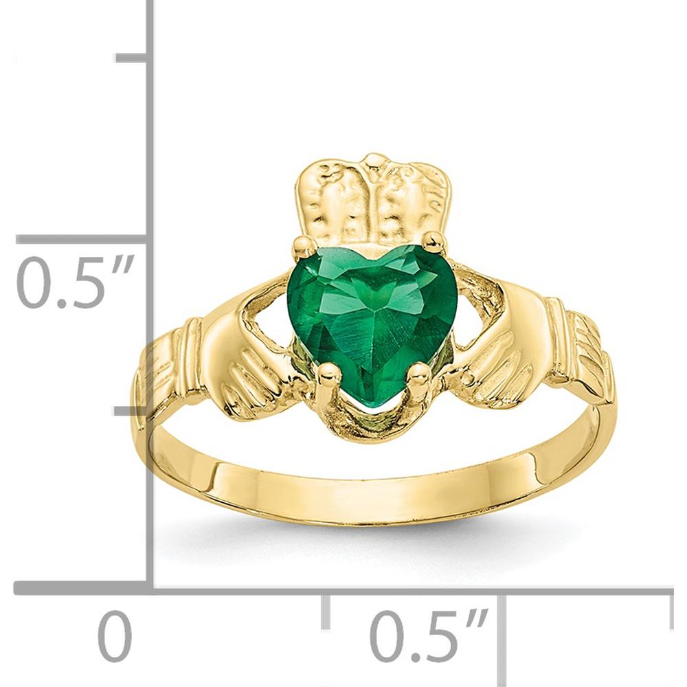 10K Yellow Gold Claddagh Ring with Heart-Shaped Emerald - May Birthstone