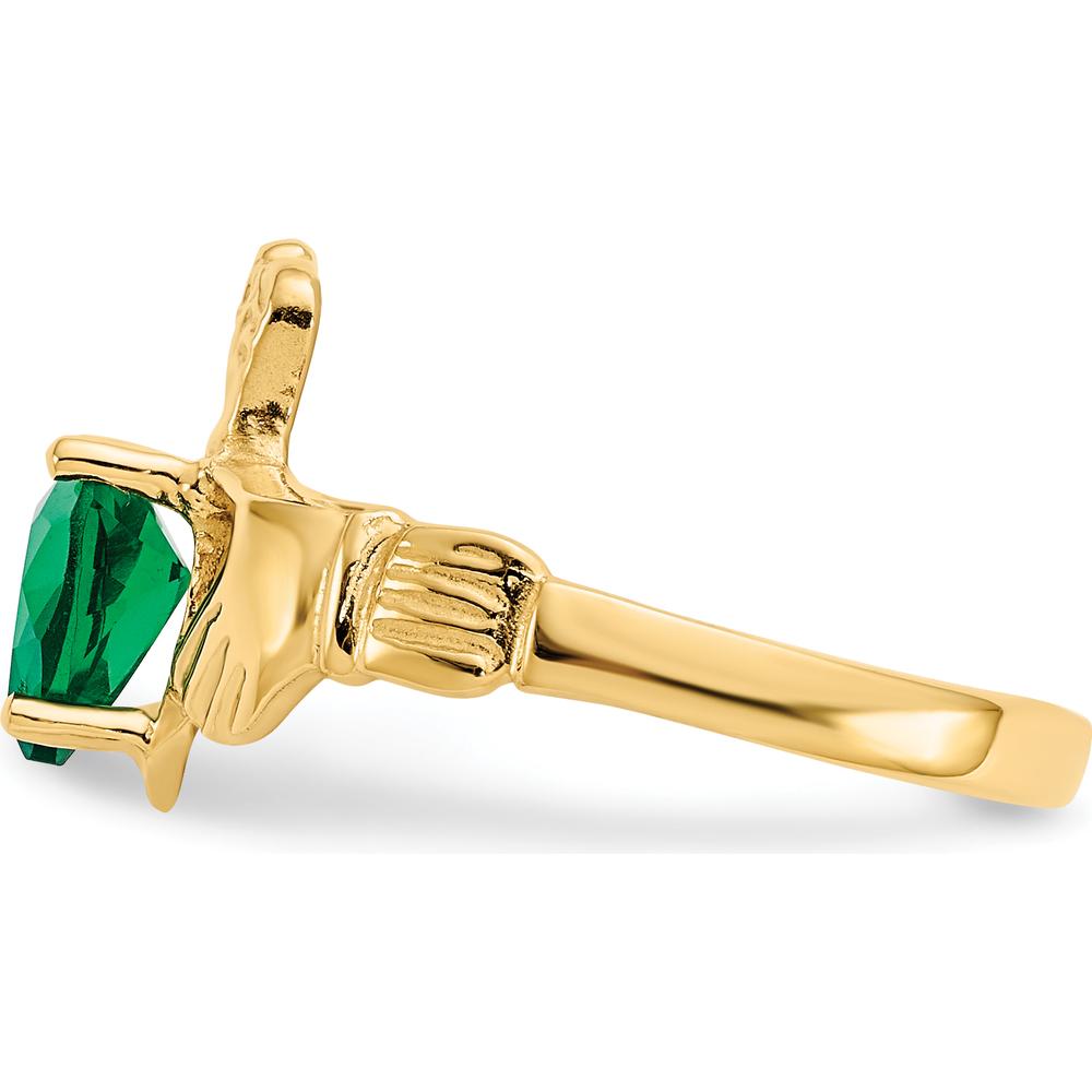 10K Yellow Gold Claddagh Ring with Heart-Shaped Emerald - May Birthstone