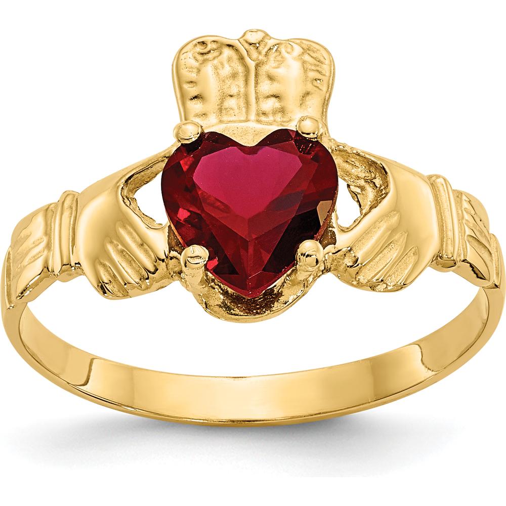 10K Yellow Gold Claddagh Ring with Heart-Shaped Garnet - January Birthstone