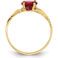 10K Yellow Gold Claddagh Ring with Heart-Shaped Garnet - January Birthstone