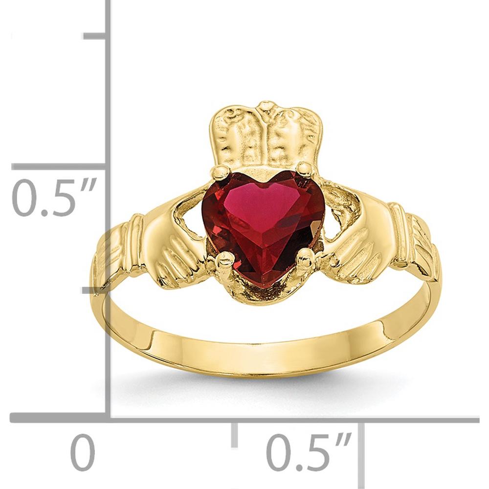 10K Yellow Gold Claddagh Ring with Heart-Shaped Garnet - January Birthstone