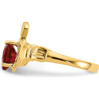 10K Yellow Gold Claddagh Ring with Heart-Shaped Garnet - January Birthstone