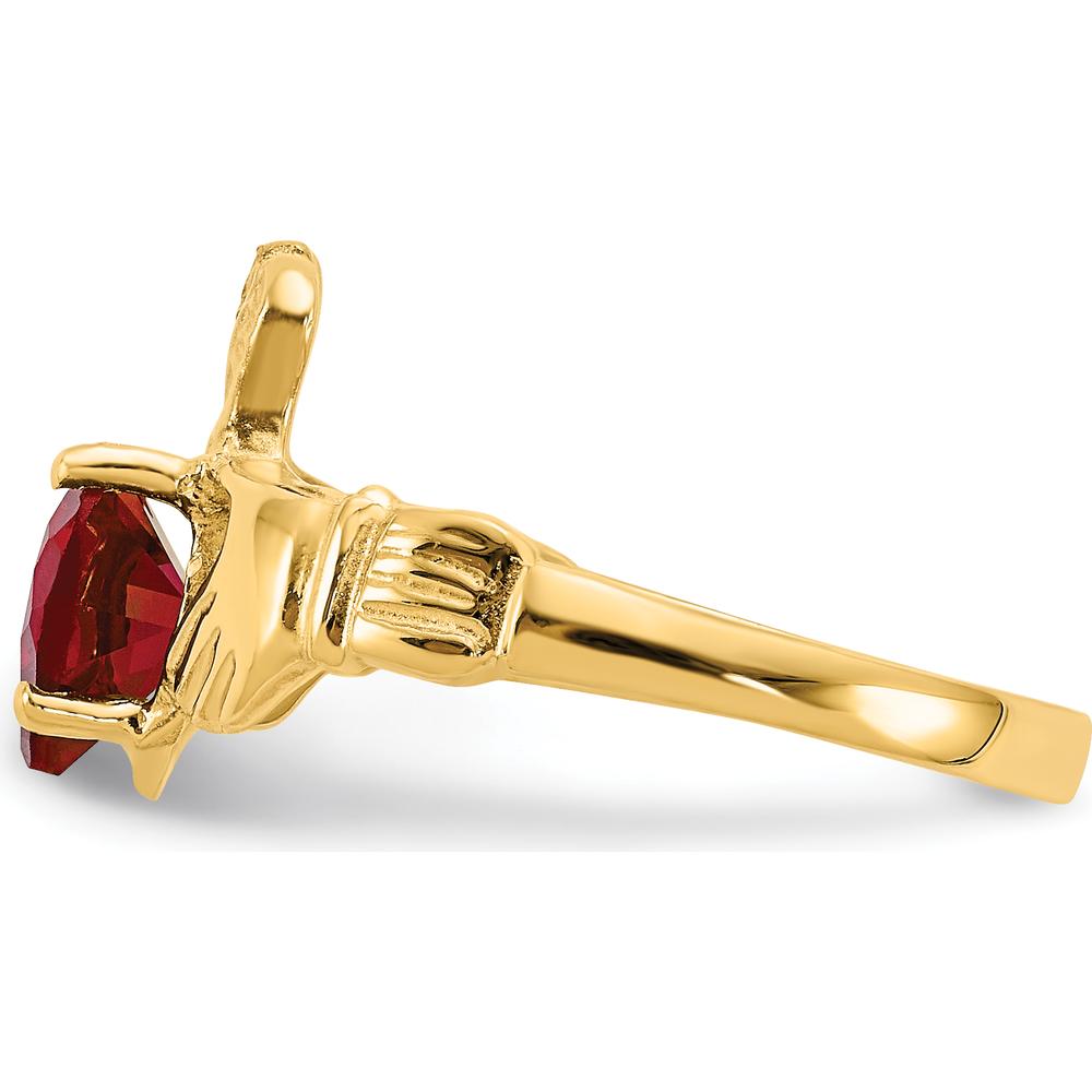 10K Yellow Gold Claddagh Ring with Heart-Shaped Garnet - January Birthstone