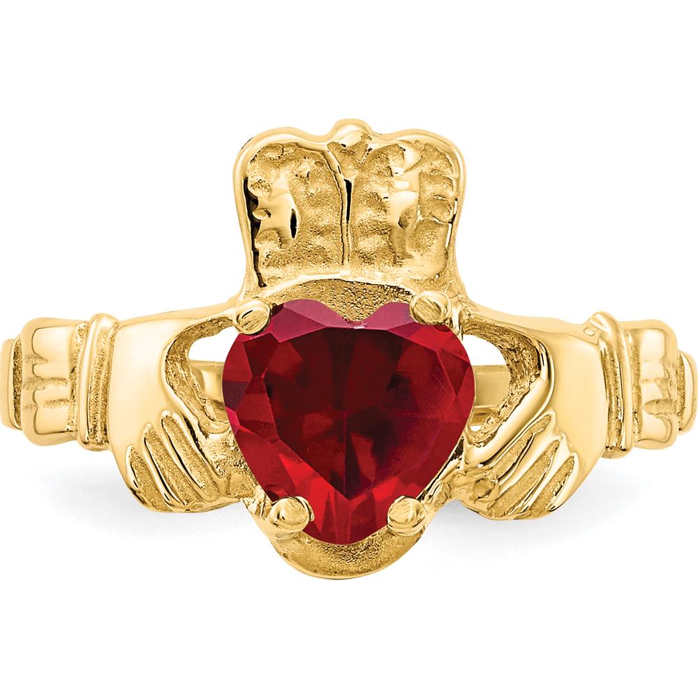 10K Yellow Gold Claddagh Ring with Heart-Shaped Garnet - January Birthstone