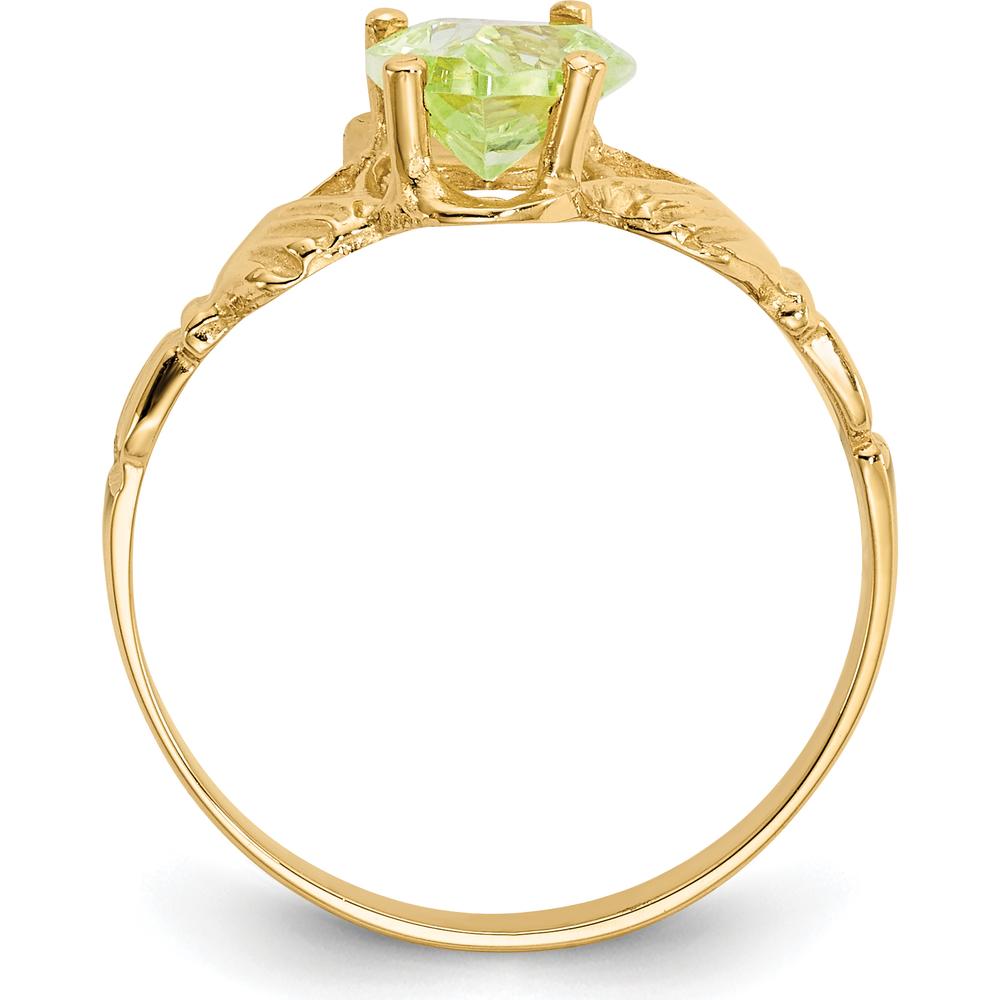 10K Yellow Gold Claddagh Ring with Heart-Shaped Peridot August Birthstone