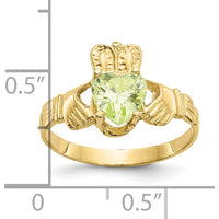 10K Yellow Gold Claddagh Ring with Heart-Shaped Peridot August Birthstone