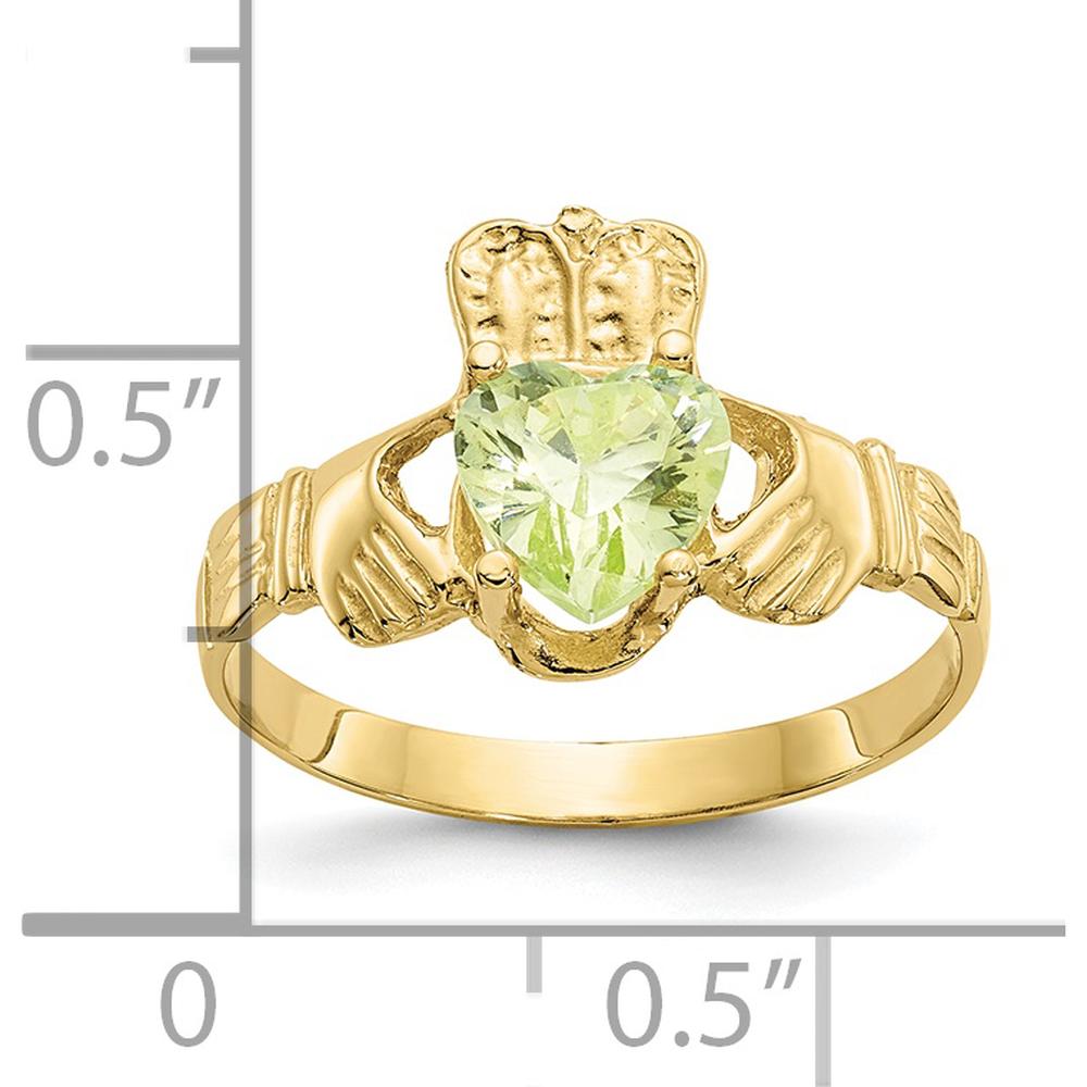 10K Yellow Gold Claddagh Ring with Heart-Shaped Peridot August Birthstone