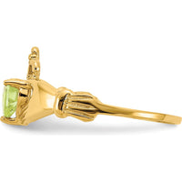 10K Yellow Gold Claddagh Ring with Heart-Shaped Peridot August Birthstone