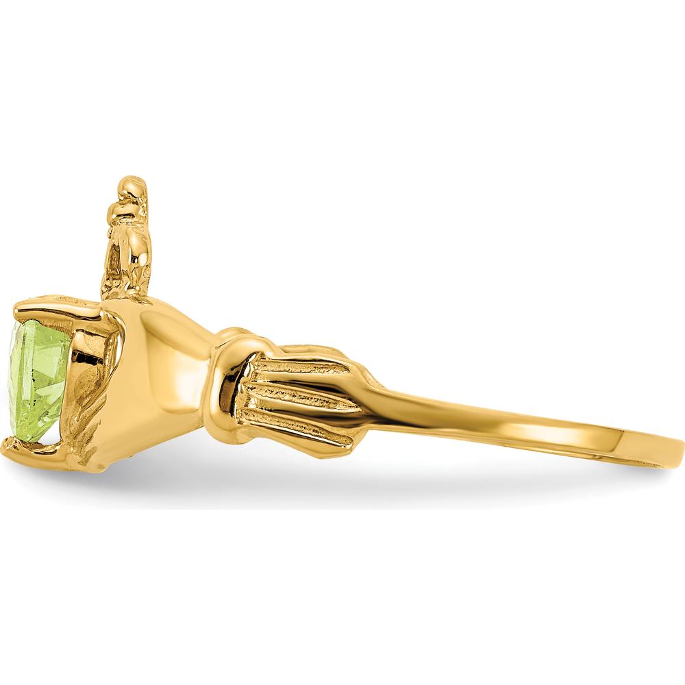 10K Yellow Gold Claddagh Ring with Heart-Shaped Peridot August Birthstone