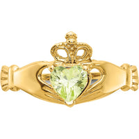 10K Yellow Gold Claddagh Ring with Heart-Shaped Peridot August Birthstone