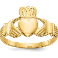 10K Yellow Gold Claddagh Ring with Polished Finish - 12mm Band Width