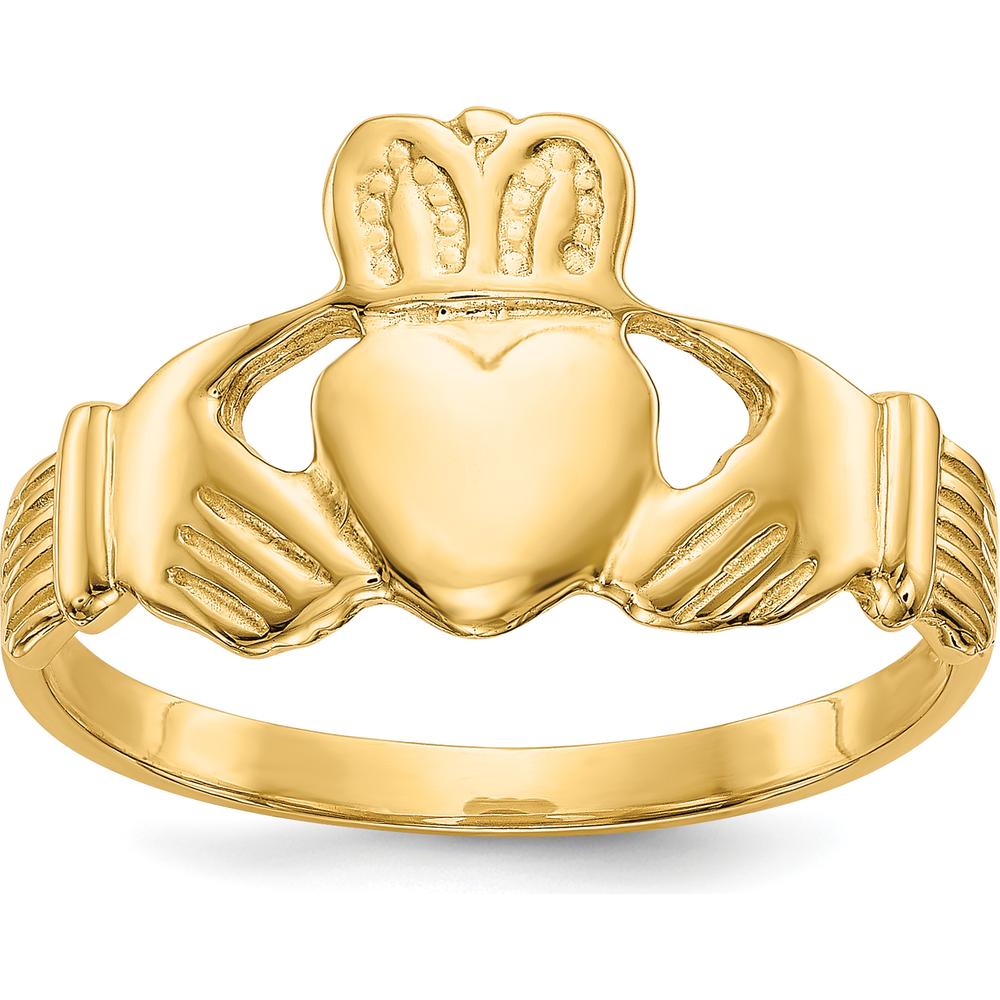 10K Yellow Gold Claddagh Ring with Polished Finish - 12mm Band Width
