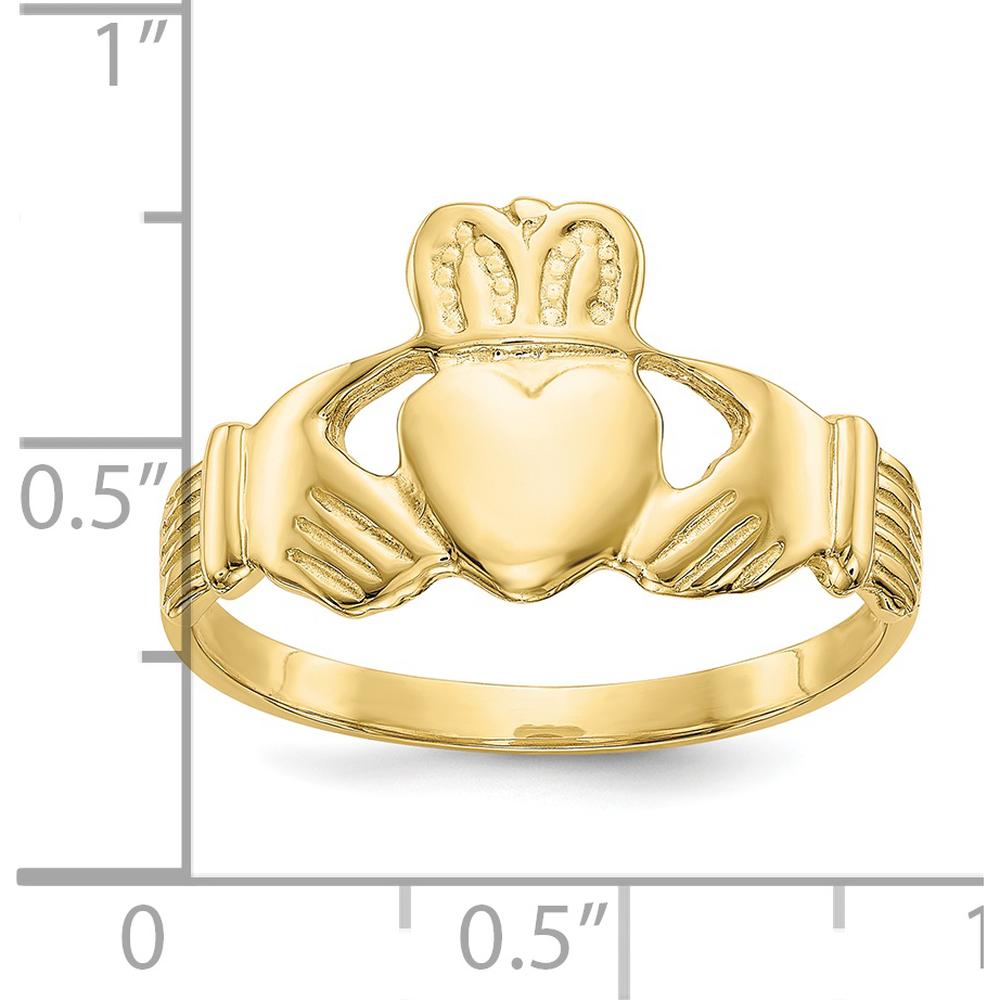 10K Yellow Gold Claddagh Ring with Polished Finish - 12mm Band Width