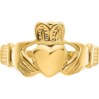 10K Yellow Gold Claddagh Ring with Polished Finish - 12mm Band Width