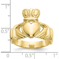 10K Yellow Gold Claddagh Ring with Polished Finish - Symbol of Love and Loyalty
