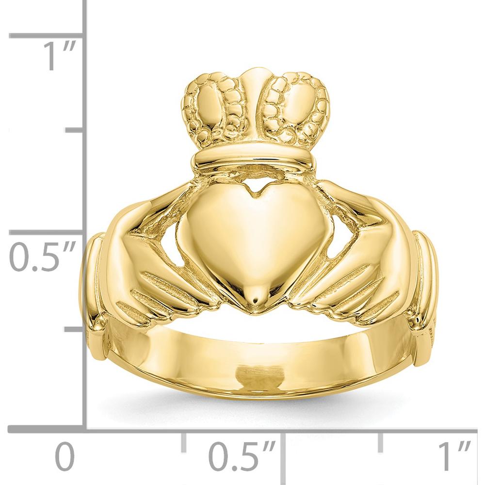 10K Yellow Gold Claddagh Ring with Polished Finish - Symbol of Love and Loyalty