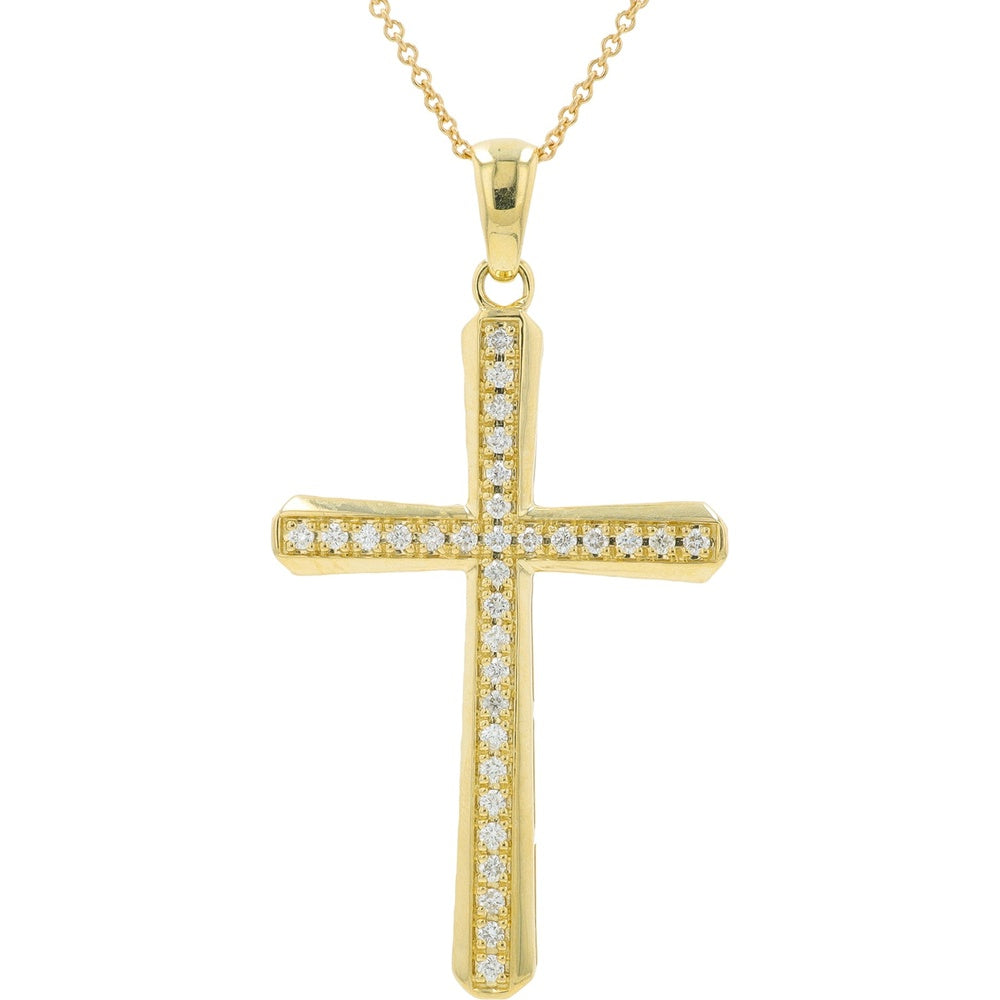 10K Yellow Gold Classic Cross Pendant with Prong-Set Round Diamonds - 0.33 Carat Total Diamond Weight
