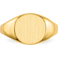 10K Yellow Gold Closed Back Signet Ring - Engravable 9.5mm Top