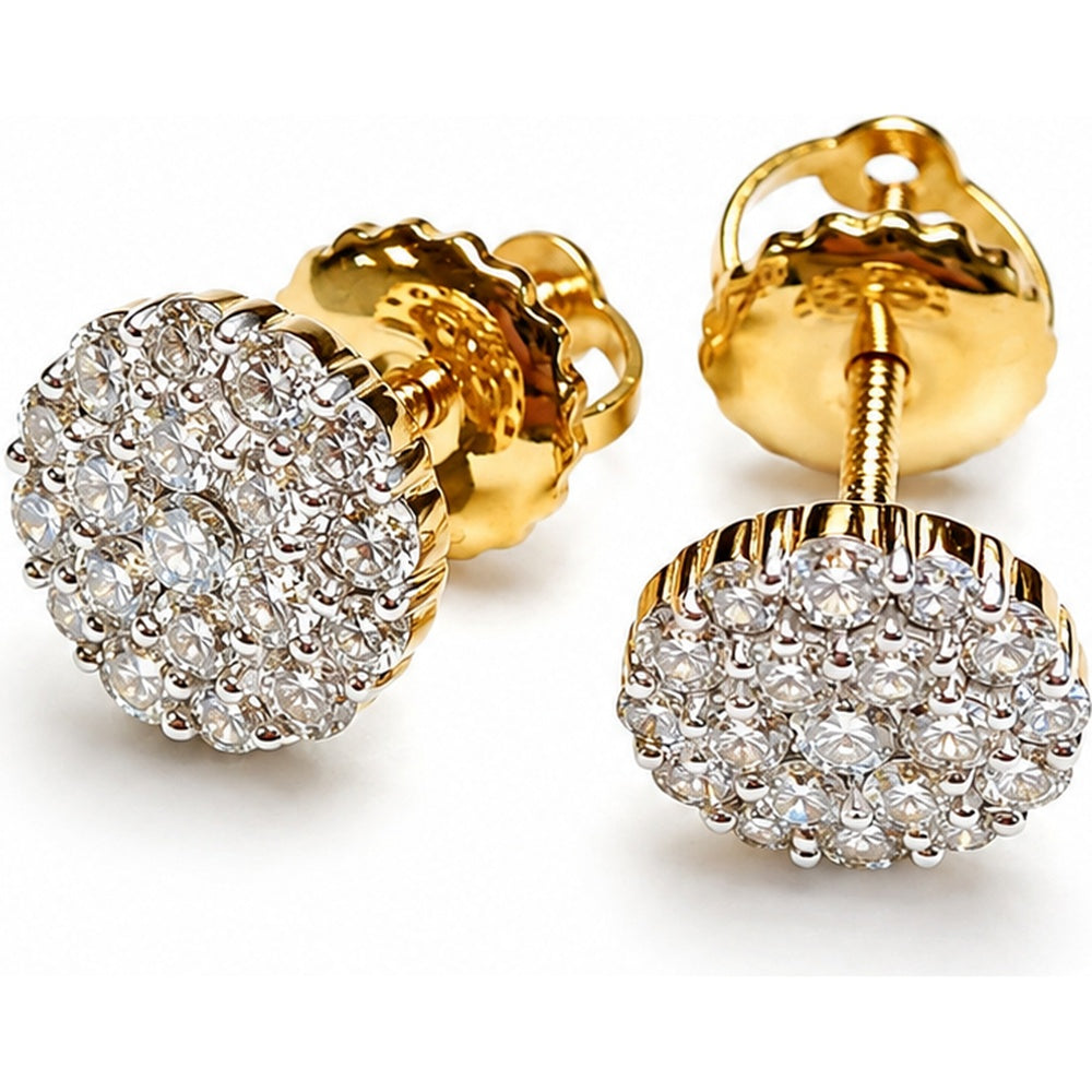 10K Yellow Gold Cluster Stud Earrings with Pavé Set Round Diamonds - 0.52 Carat Total Diamond Weight by Auriventus