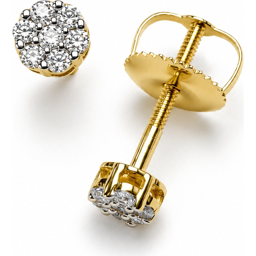 10K Yellow Gold Cluster Stud Earrings with Round Diamonds - 0.10 Carat Total Diamond Weight by Auriventus