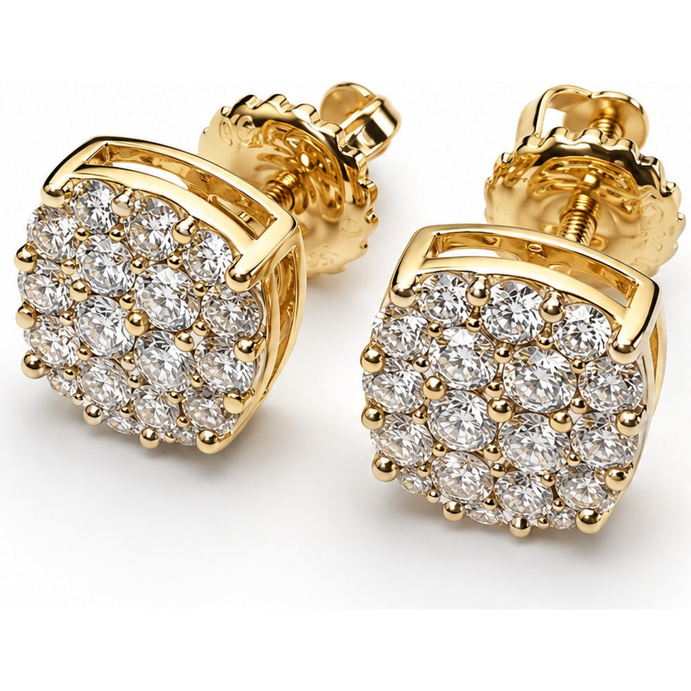 10K Yellow Gold Cluster Stud Earrings with Round Lab Grown Diamonds - 0.76 Carat Total Diamond Weight by Auriventus