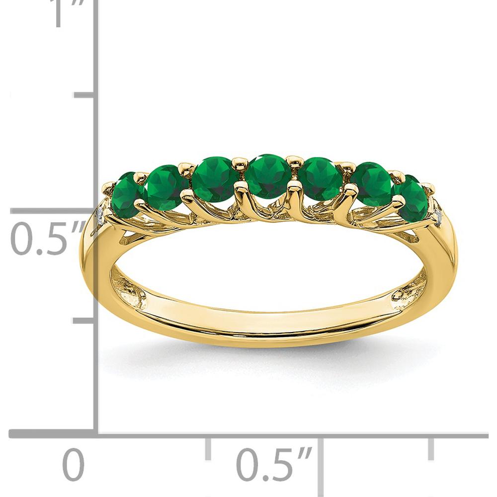 10K Yellow Gold Created Emerald and Diamond 7-Stone Ring with Milgrain Detail by 0