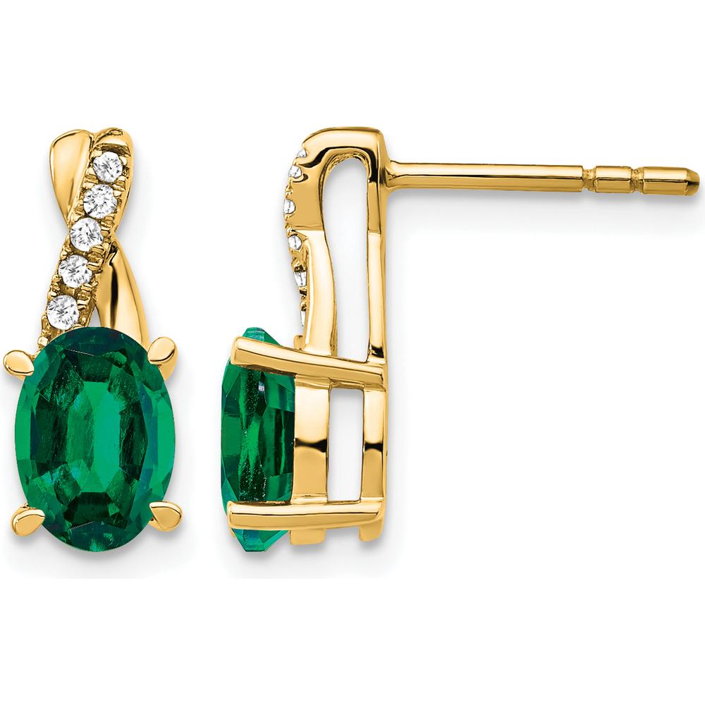 10K Yellow Gold Created Emerald and Diamond Drop Earrings - 0.75 Carat Total Gem Weight by Oro Pregiato