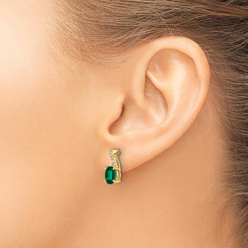 10K Yellow Gold Created Emerald and Diamond Drop Earrings - 0.75 Carat Total Gem Weight by Oro Pregiato