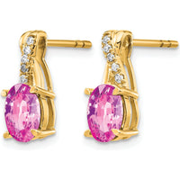 10K Yellow Gold Created Pink Sapphire and Diamond Drop Earrings - 0.75 Carat Total Sapphire Weight, 0.06 Carat Total Diamond Weight by Oro Pregiato