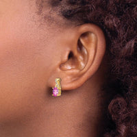 10K Yellow Gold Created Pink Sapphire and Diamond Drop Earrings - 0.75 Carat Total Sapphire Weight, 0.06 Carat Total Diamond Weight by Oro Pregiato