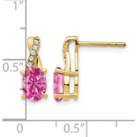 10K Yellow Gold Created Pink Sapphire and Diamond Drop Earrings - 0.75 Carat Total Sapphire Weight, 0.06 Carat Total Diamond Weight by Oro Pregiato