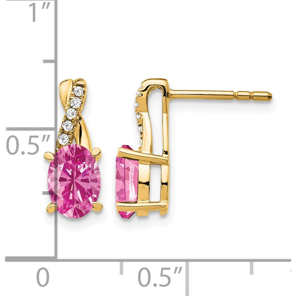 10K Yellow Gold Created Pink Sapphire and Diamond Drop Earrings - 0.75 Carat Total Sapphire Weight, 0.06 Carat Total Diamond Weight by Oro Pregiato