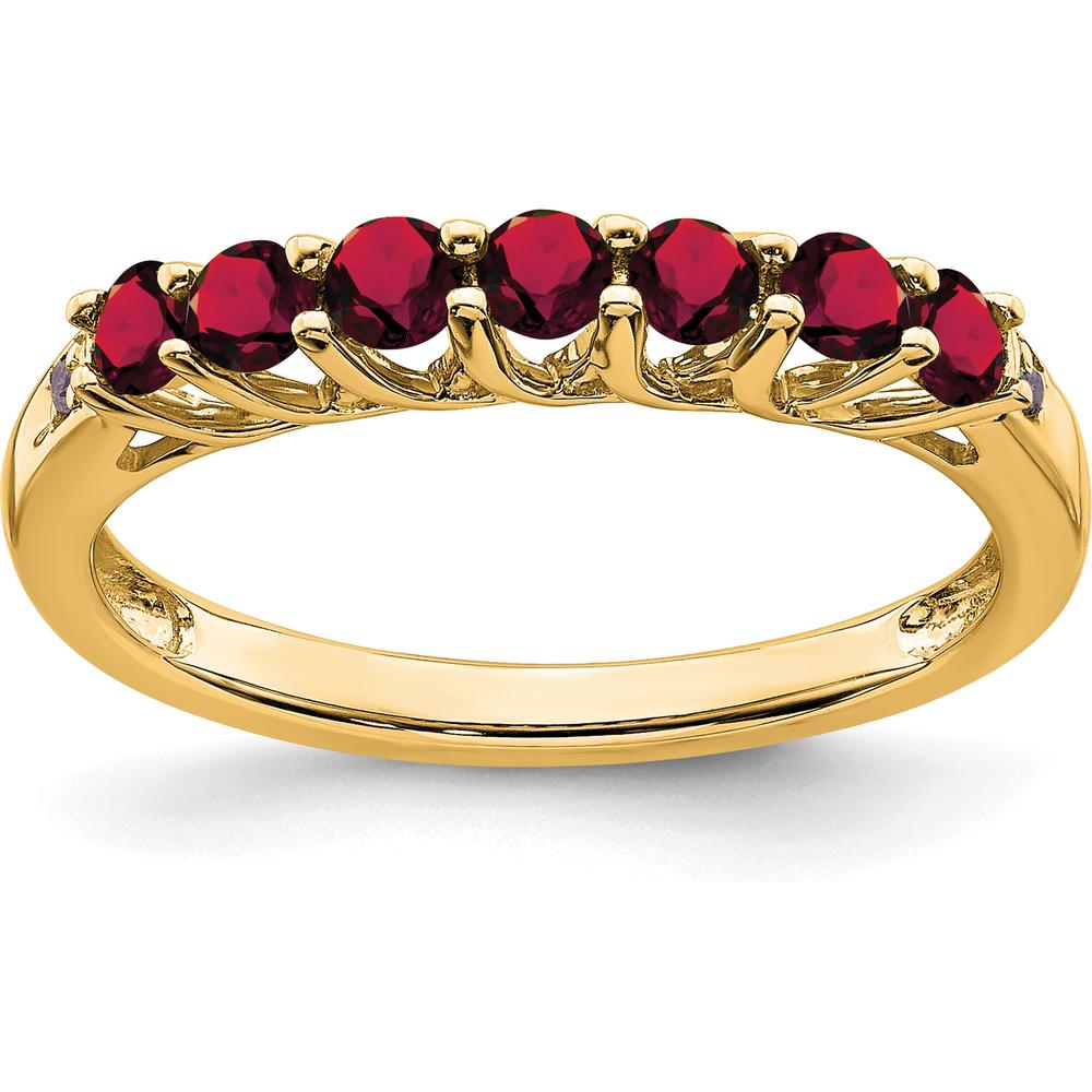 10K Yellow Gold Created Ruby and Diamond 7-Stone Ring - 0.09 Carat Total Ruby Weight, 0.006 Carat Total Diamond Weight by 0