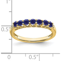 10K Yellow Gold Created Sapphire and Diamond 7-Stone Band Ring - 0.09 Carat Total Sapphire Weight, 0.012 Carat Total Diamond Weight by 0