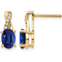 10K Yellow Gold Created Sapphire and Diamond Drop Earrings - 0.75 Carat Total Sapphire Weight, 0.06 Carat Total Diamond Weight by Oro Pregiato