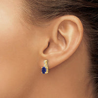 10K Yellow Gold Created Sapphire and Diamond Drop Earrings - 0.75 Carat Total Sapphire Weight, 0.06 Carat Total Diamond Weight by Oro Pregiato