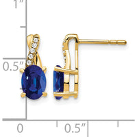10K Yellow Gold Created Sapphire and Diamond Drop Earrings - 0.75 Carat Total Sapphire Weight, 0.06 Carat Total Diamond Weight by Oro Pregiato