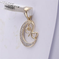 10K Yellow Gold Crescent Moon Pendant with Prong-Set Round Diamonds and Dual Heart Motif - 0.10 Carat Total Diamond Weight